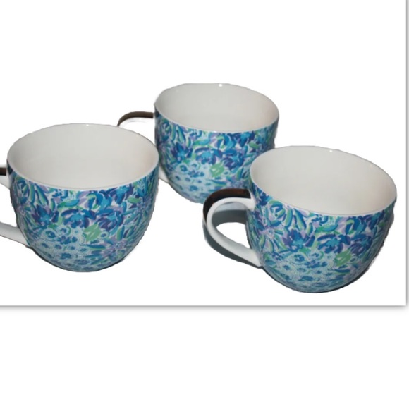 Lilly Pulitzer 3 Coffee Mugs Blue Lion Blue Lily Pulitzer Tea Cups “LION AROUND” - Picture 3 of 8